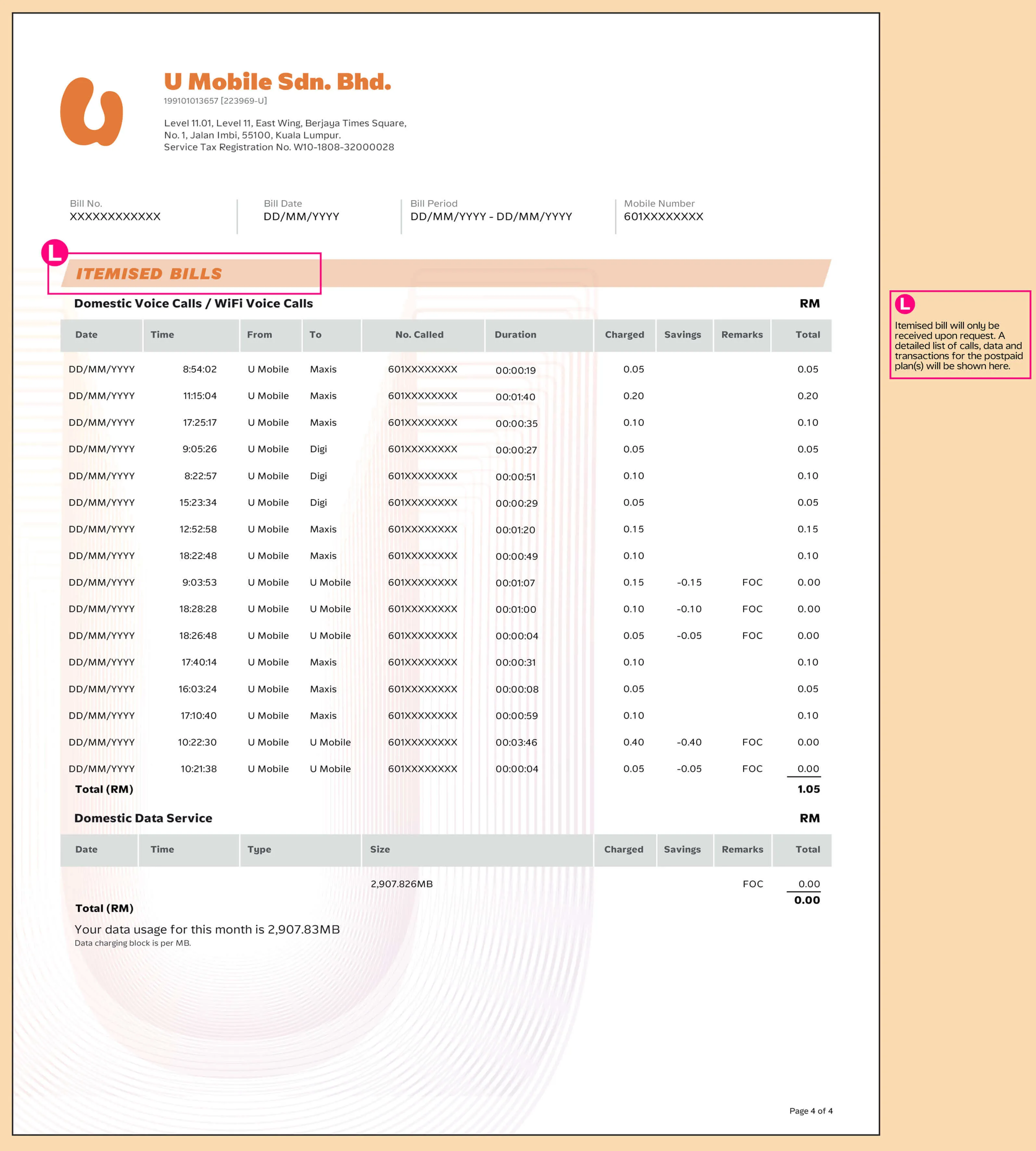 Postpaid Business Postpaid bill statement Step 4 Banner U Mobile